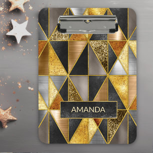 Elegant gold black silver geometric triangles clipboard