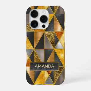 Elegant gold black silver geometric triangles  iPhone 16 pro case