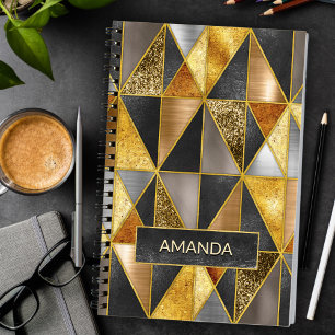 Elegant gold black silver geometric triangles notebook