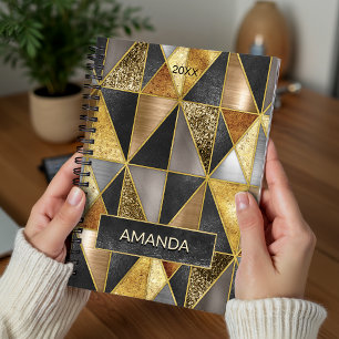 Elegant gold black silver geometric triangles planner