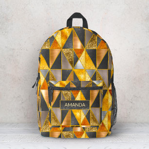 Elegant gold black silver geometric triangles printed backpack
