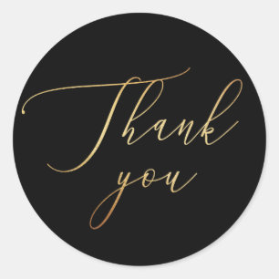Elegant gold black simple script wedding thank you classic round sticker