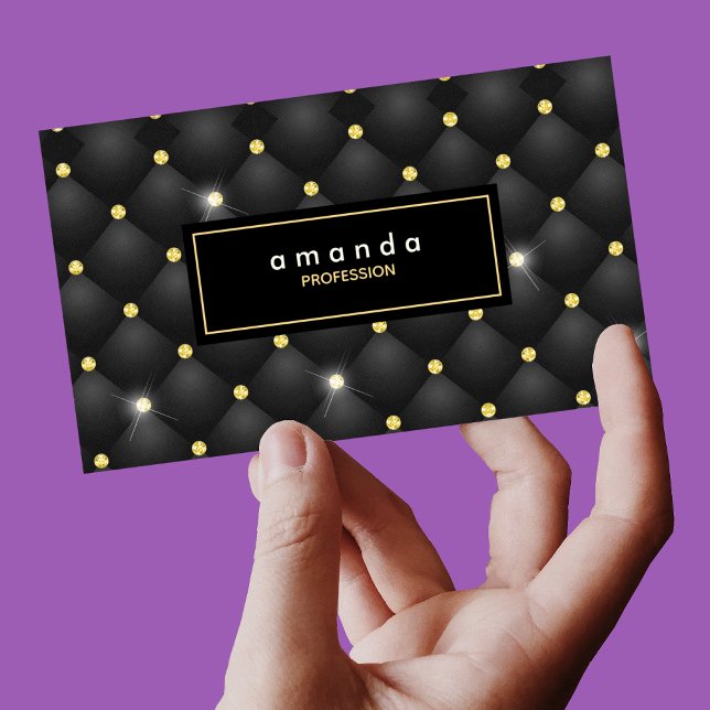 Elegant gold black sparkly glitter monogram business card (Creator Uploaded)