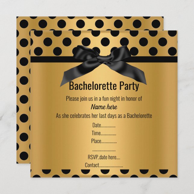 ELEGANT GOLD BLACK SPOT BACHELORETTE PARTY INVITATION (Front/Back)