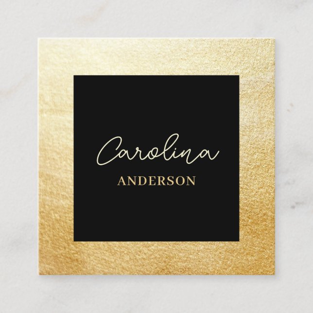 Elegant Gold Black Square Business Card (Front)