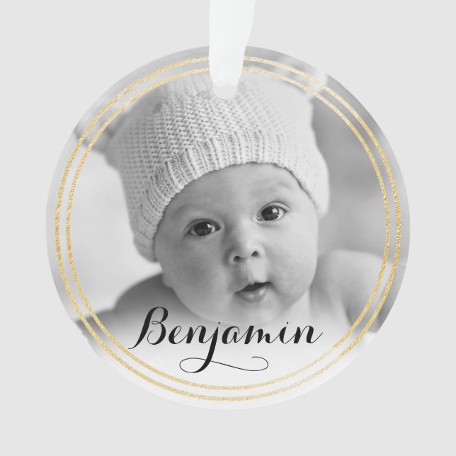 Elegant Gold & Black Star | Baby's First Christmas Ornament (Front)