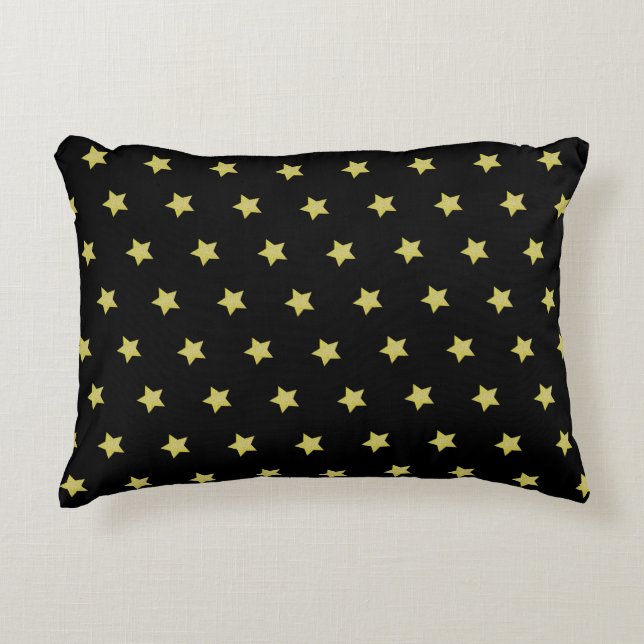 Elegant Gold & Black Star Pattern  Decorative Cushion (Front)