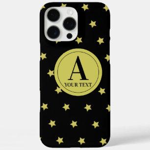 Elegant Gold & Black Star Pattern Monogram iPhone 16 Pro Max Case