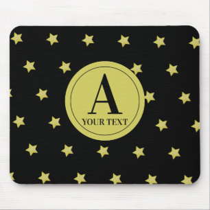 Elegant Gold & Black Star Pattern Monogram Mouse Mat