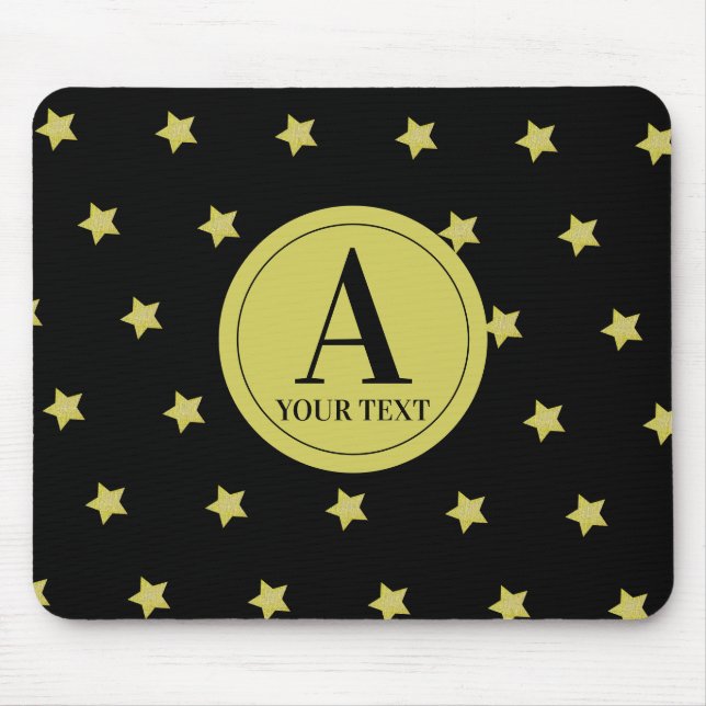 Elegant Gold & Black Star Pattern Monogram Mouse Mat (Front)