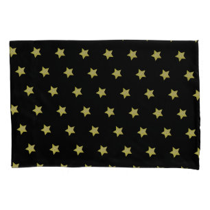 Elegant Gold & Black Star Pattern Pillowcase