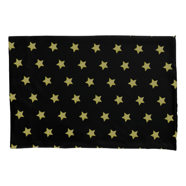 Elegant Gold & Black Star Pattern  Pillowcase (Front)