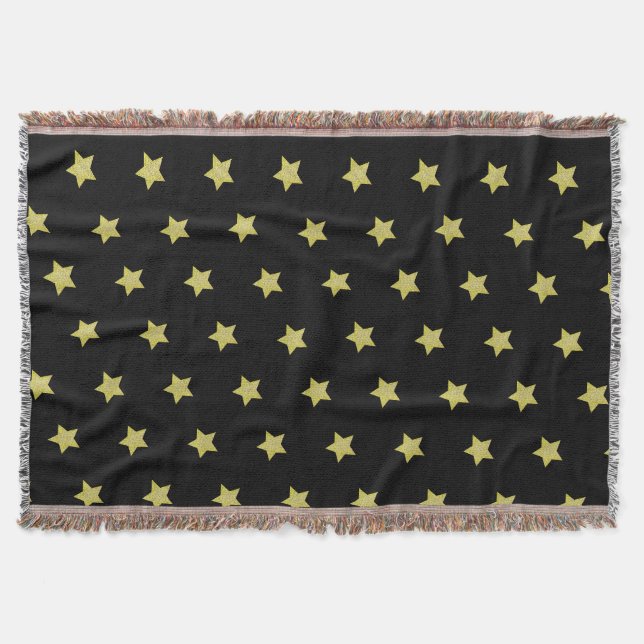 Elegant Gold & Black Star Pattern  Throw Blanket (Front)