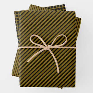 Elegant Gold Black Stripes Check Pattern Wrapping Paper Sheet