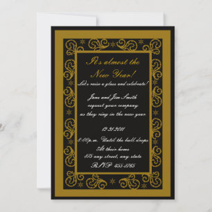 Elegant Gold & Black Swirl New Year's Invitation