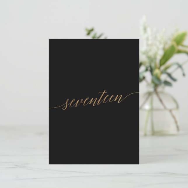 Elegant Gold & Black Table Number Seventeen (Standing Front)