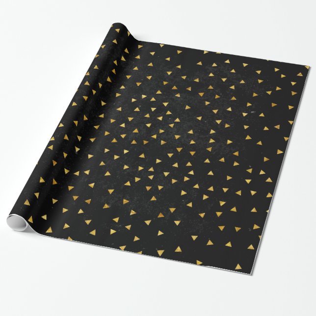 Elegant Gold & Black Triangles Wrapping Paper (Unrolled)