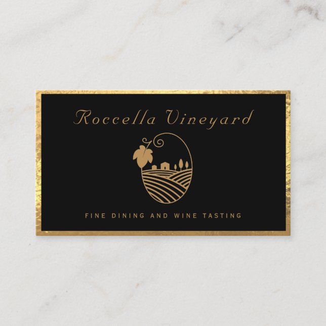 Elegant Gold black Vinyard Wine Winery Business Card (Front)