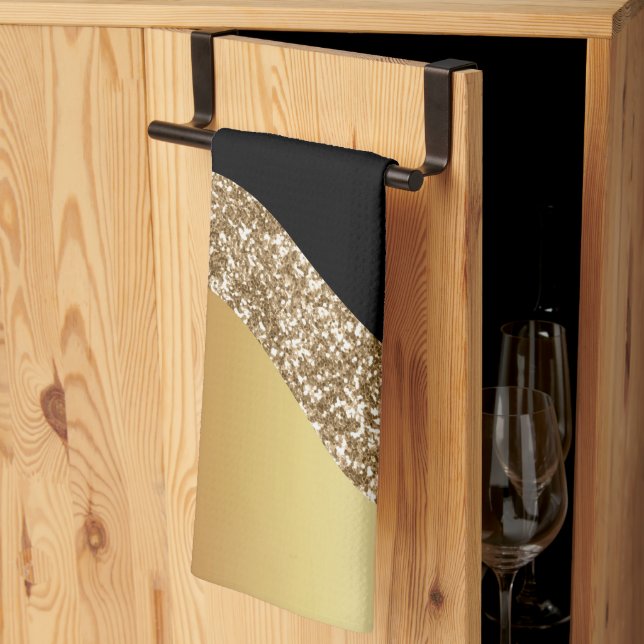 Elegant Gold Black Wave Tea Towel (Thirds Fold)
