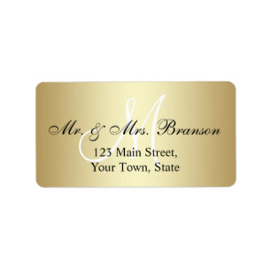 Elegant Gold Black Wedding Address Labels Monogram