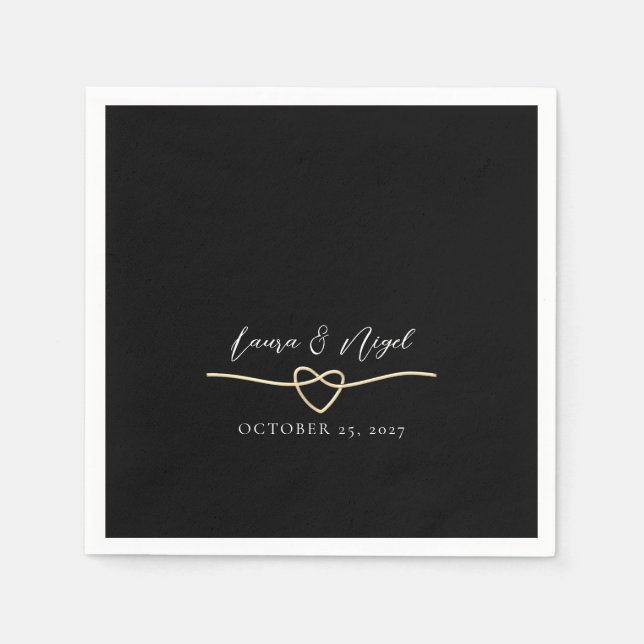 Elegant Gold Black Wedding Cocktail Napkins (Front)