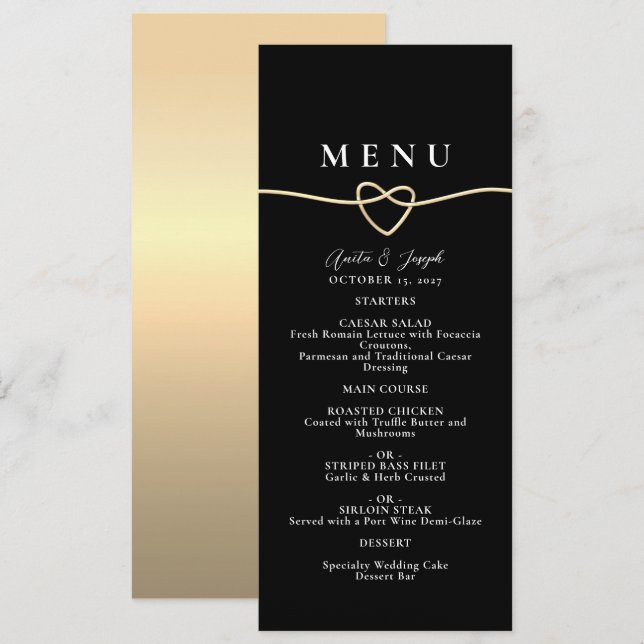Elegant Gold Black Wedding Dinner Menu (Front/Back)