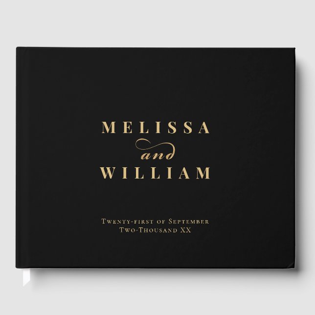 Elegant Gold Black Wedding Guest Book (Front)