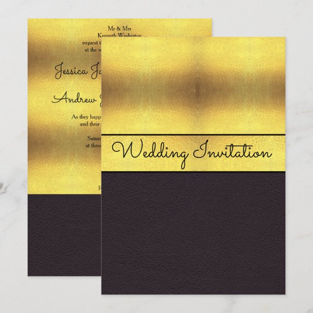 Elegant Gold & Black Wedding Invitation (Front/Back)