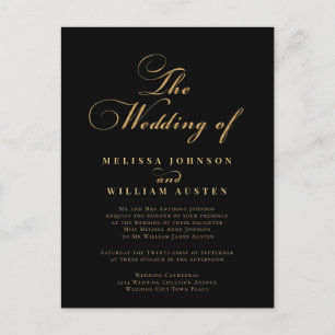 Elegant Gold Black Wedding Invitation Postcard