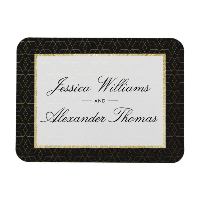 Elegant Gold & Black Wedding Magnet (Horizontal)