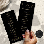 Elegant Gold Black Wedding Program Card<br><div class="desc">Elegant Gold Black Wedding Program. Available digitally and printed. The main header is in a stylish set script and the rest of the text you can easily personalise. You can change the text and background colours if you wish to match your wedding colour theme via the edit Further option as...</div>