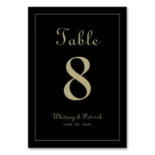 Elegant Gold Black Wedding Reception Formal Dinner Table Number