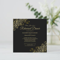 Elegant Gold Black Wedding Rehearsal Dinner Square