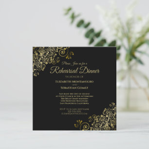 Elegant Gold Black Wedding Rehearsal Dinner Square Invitation