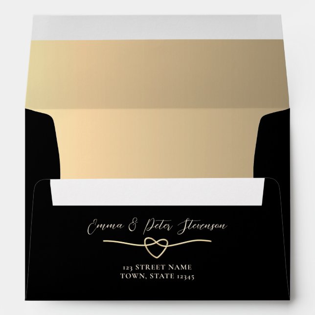 Elegant Gold Black Wedding Return Address Envelope (Back (Bottom))