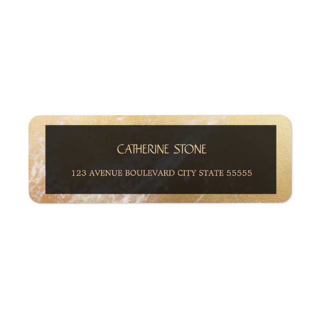 Elegant gold black wedding return address label (Front)