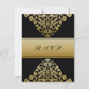elegant gold black wedding RSVP Card