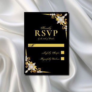 Elegant Gold Black Wedding RSVP Card