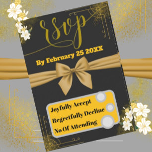 Elegant Gold & Black Wedding RSVP Card with Floral