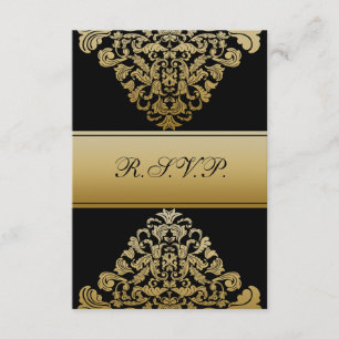 elegant gold black wedding RSVP Standard 3.5 x 5 Card