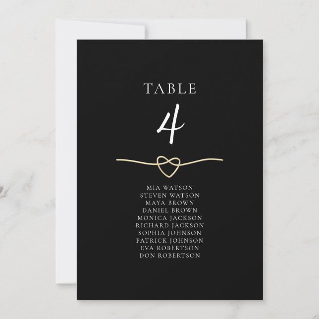 Elegant Gold Black Wedding Table Seating Card (Front)