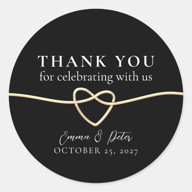 Elegant Gold Black Wedding Thank You Sticker (Front)