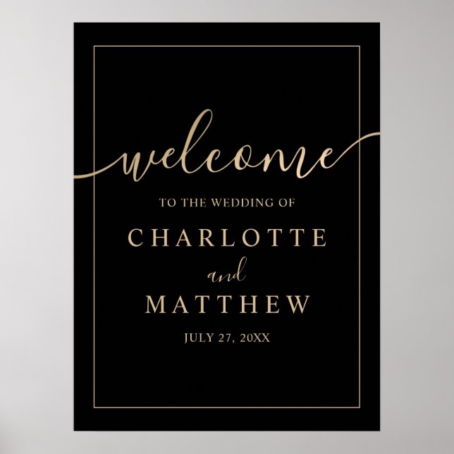 Elegant Gold & Black Welcome Wedding Poster (Front)