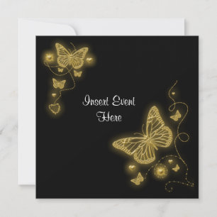 Elegant gold black white butterfly swirls invitation