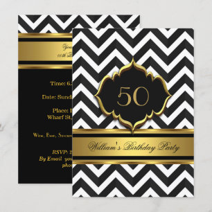 Elegant Gold Black White Chevron Birthday Party Invitation