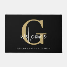 Elegant Gold Black White Monogram Family Welcome