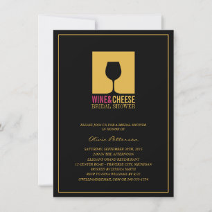 Elegant Gold Black Wine Bridal Shower Invitations