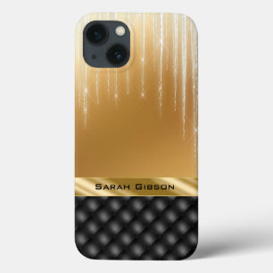 Elegant Gold Black with Custom Name iPhone 13 Case
