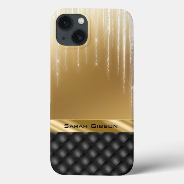 Elegant Gold Black with Custom Name Case-Mate iPhone Case (Back)