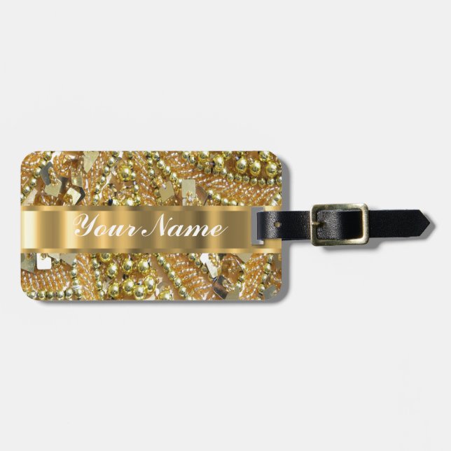 Elegant gold bling luggage tag (Front Horizontal)